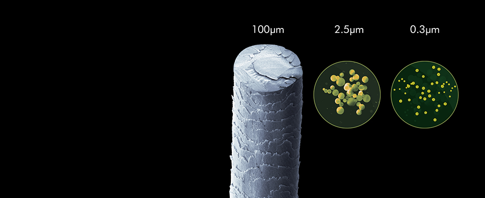 Изображение, представящо косъм и други по-малки частици