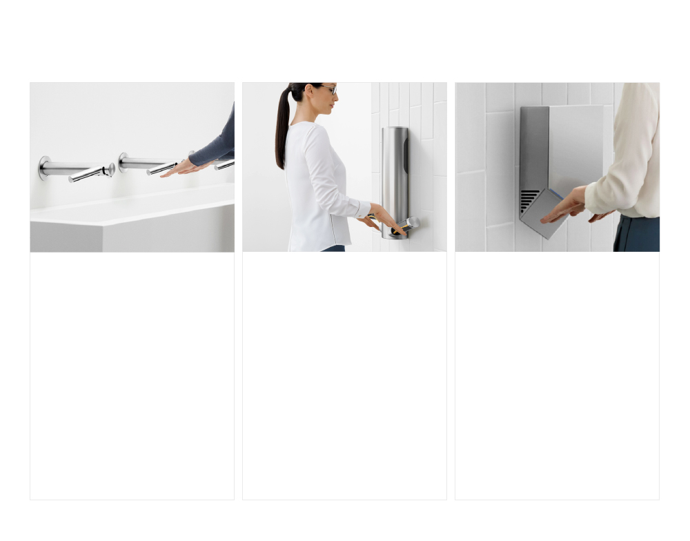 Жена, която суши ръцете си в Dyson Airblade V Сушене на ръце в Dyson Airblade Wash + Dry Жена, която суши ръцете си в Dyson Airblade 9kJ