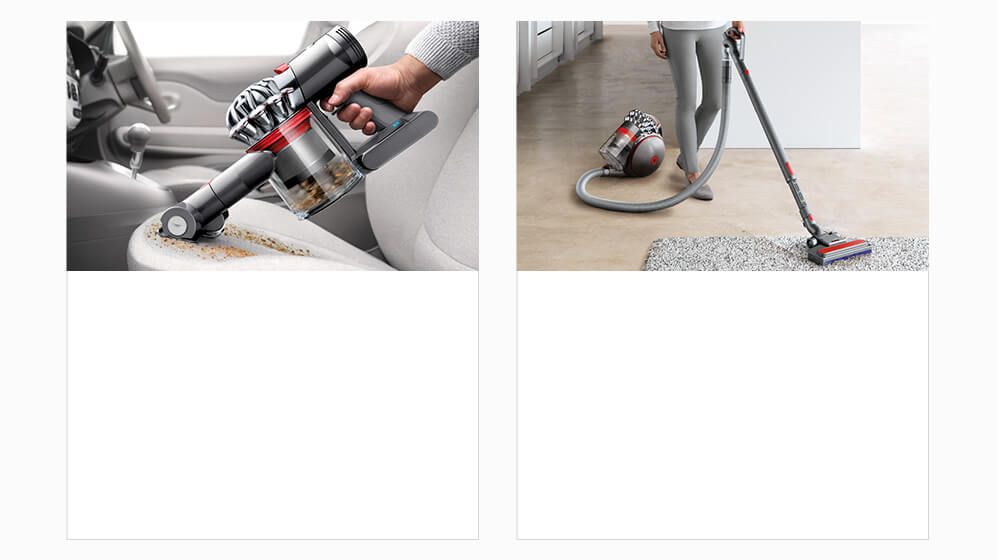 Handheld vacuum in a car and a woman cleaning with a cylinder